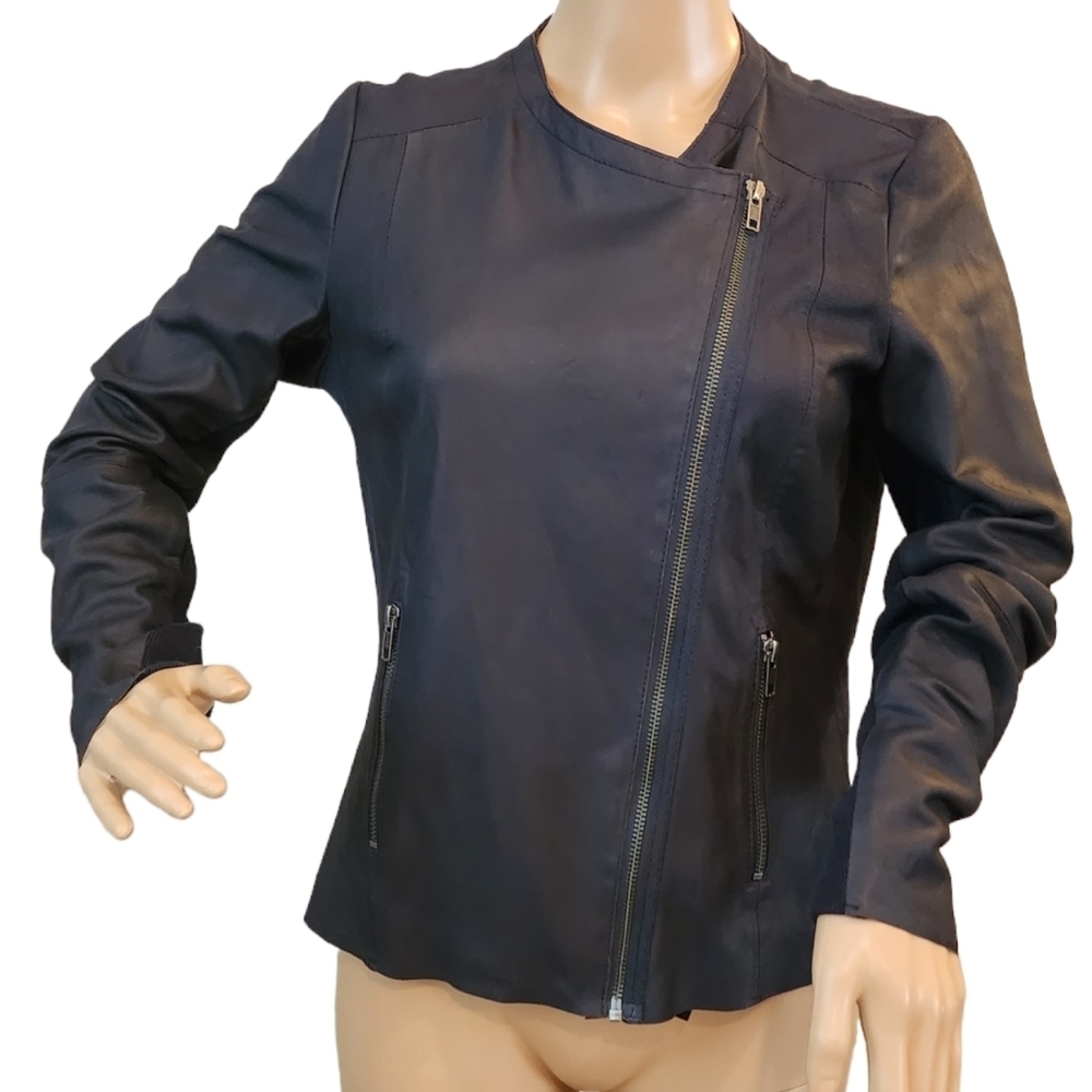 Selected Femme Goat Leather asymmetrical zip jacket,  blazer.
